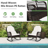 Patio Wicker Rocking Chair, Outdoor PE Rattan Rocker with Seat and Back Cushion