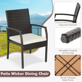 Tangkula 5-Piece Outdoor Dining Set with Acacia Wood Table & 4 Wicker Rattan Armrest Chairs