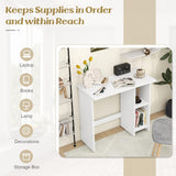 Tangkula White Desk with Storage Shelves, Modern Small Writing Desk with Adjustable Shelf (White)