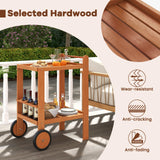 Tangkula Wood Bar Cart, Outdoor Indoor 2 Tier Rolling Serving Cart