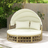 Tangkula Outdoor Patio Round Daybed with Retractable Canopy, Soft Cushions