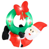 Tangkula 4 FT Inflatable Hanging Santa Claus Wreath, Christmas Pre-Lit Santa & Wreath with Red Bow & 5 LED Lights