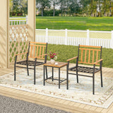 Tangkula 3 Pieces Acacia Wood Bistro Set, Patio Conversation Set with Cushions and Coffee Table