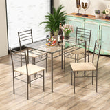 Tangkula Dining Table Set, 5 Pieces Dining Set with Tempered Glass Top Table and 4 Chairs