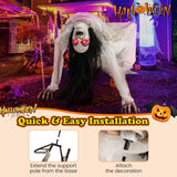 Tangkula Halloween Animated Crawling Woman with LED Eyes, Animatronic Zombie Woman Crawler with Vocally Triggered Sound & Motion Effects