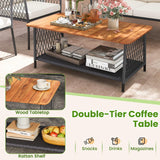 Tangkula 4 Piece Patio Furniture Set, Patiojoy Rattan Chair Set w/ 2-Tier Coffee Table