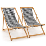 Tangkula Sling Chair Outdoor, Patio Deck Chair with Solid Bamboo Frame & Breathable Canvas Seat