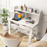 Tangkula White Computer Desk with Hutch, Home Office Writing Desk