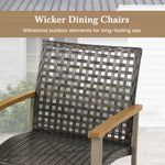 Outdoor PE Wicker & Heavy-Duty Metal Chairs with Acacia Wood Armrests - Tangkula