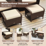 Tangkula 2 Pieces Patio PE Wicker Ottomans with Removable Cushions