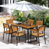 Tangkula Patio Dining Chair Set, Outdoor Chairs w/Metal and Acacia Wood Frame, Armrests