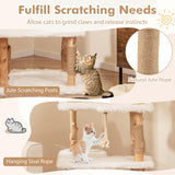 Tangkula Solid Wood Cat Tree, Modern Wooden Cat Tower with Jute Scratching Posts, 2 Perches, Condo