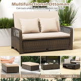 Tangkula Patio Adjustable Wicker Daybed, Rattan Loveseat & Storage Ottoman w/ 4-Level Backrest & Soft Cushions