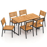 Tangkula 7 Piece Outdoor Dining Set for 6, Acacia Wood Rectangular Dining Table & 6 Armless Chairs w/Metal Frame