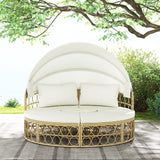 Tangkula Outdoor Patio Round Daybed with Retractable Canopy, Soft Cushions