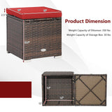 Tangkula 2 Pieces Patio Ottomans, Patiojoy Hand-Woven PE Rattan Side Table with Removable Cushion & Hidden Storage Space