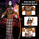 Tangkula 5.8 FT Halloween Animated Haunted Woman with Pop Up Head, Animatronic Scary Witch with Sound Activated Design & Control Button