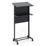 Tangkula Rolling Podium Stand, 3-Position Height Adjustable Lectern Table with Tilted Tabletop