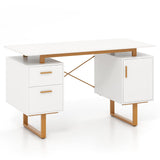 Tangkula White Desk with Storage Drawers & Cabinet, Home Office Computer Workstation with Floating Desktop