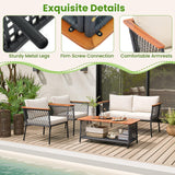 Tangkula 4 Piece Patio Furniture Set, Patiojoy Rattan Chair Set w/ 2-Tier Coffee Table