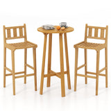 Tangkula 3 Piece Patio Bar Set, Teak Wood Bistro Furniture with Footrest