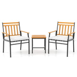 Tangkula 3 Pieces Acacia Wood Bistro Set, Patio Conversation Set with Cushions and Coffee Table