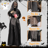 Tangkula 6 FT Halloween Animatronics Standing Witch, Talking Animated Wicked Witch with Light Up Eyes & Magical Ball