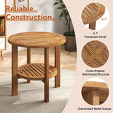 Tangkula Outdoor Round Side Table, Teak Wood, 19.5 Inches Patio End Table with Slatted Storage Shelf