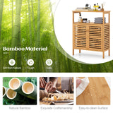 Tangkula Bamboo Floor Cabinet, Freestanding Bathroom Storage Cabinet with Double Slatted Doors