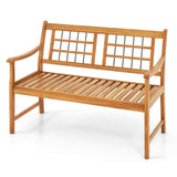 Tangkula Patio Acacia Wood Bench, Wooden 2-Person Outside Chair w/Curved Armrests