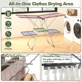 Tangkula Laundry Drying Rack, Foldable Clothes Drying Rack with Height Adjustable Wings, 33 Drying Rails & Sock Clips