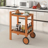 Tangkula Wood Bar Cart, Outdoor Indoor 2 Tier Rolling Serving Cart