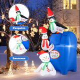 Tangkula 6 FT Lighted Christmas Inflatable Decoration, Inflatable North Pole Mailbox with Penguins and Snowman