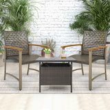 Outdoor PE Wicker & Heavy-Duty Metal Chairs with Acacia Wood Armrests - Tangkula