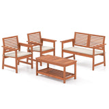 Tangkula 4 Piece Patio Conversation Set, Wood Sofa Set with Soft Seat Cushions