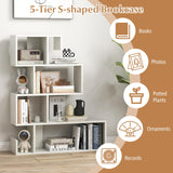 Tangkula S-Shaped Bookshelf, 5-Tier Modern Geometric Stepped Bookcase with Anti-Tipping Kits