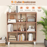 Tangkula 9-Cube Bookcase, Freestanding 3-Tier Bookshelf with 6 Removable Shelves