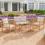 Tangkula 4 Pieces Patio Furniture Set, Outdoor PE Wicker Conversation Bistro Set with Acacia Wood Frame