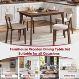 Tangkula Farmhouse Dining Table Set for 4, Dinette Set with Table & 4 Padded Seat, Rubber Wood Legs, Curved Backrest