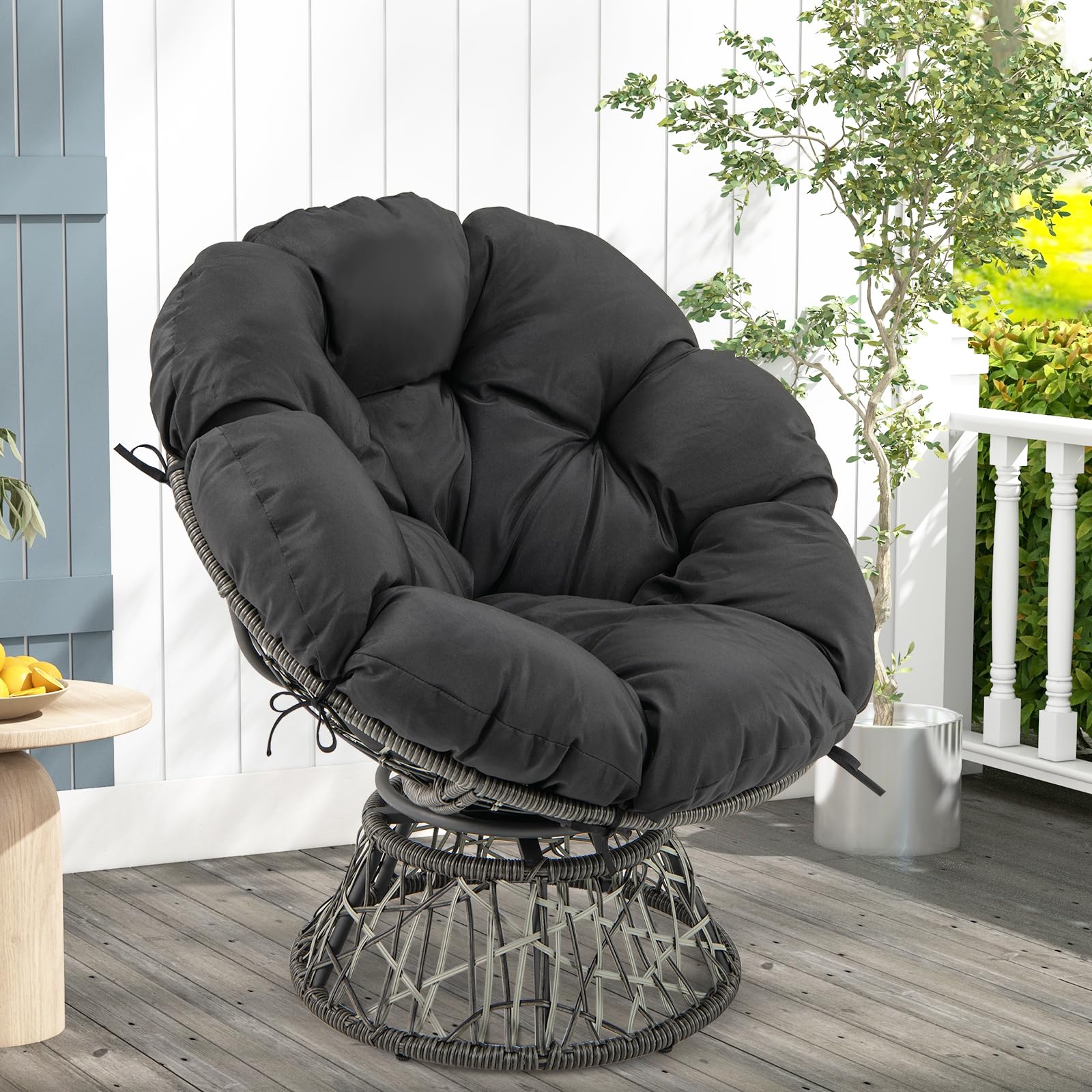 Tangkula PE Wicker Papasan Chair with 360° Swivel Base