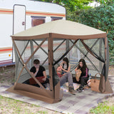 Tangkula 11.5x11.5 Ft Pop Up Gazebo with Netting, Portable Screen Tent with 6 Sided Mesh Walls