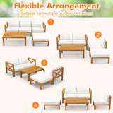 Tangkula 5 Piece Outdoor Conversation Furniture Set, Acacia Wood Sectional Sofa Set with 3 Chairs