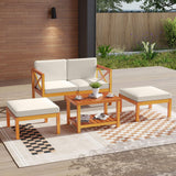 Tangkula 5 Pieces Acacia Wood Patio Chaise Lounge Chair Set with Ottomans and Cushions