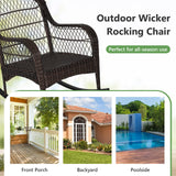 Patio Wicker Rocking Chair, Outdoor PE Rattan Rocker with Seat and Back Cushion