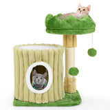 Tangkula Small Cat Tree, Green Cat Tower with Private Cat Condo, Plush Top Perch, Hanging Pompom & Spring Toy