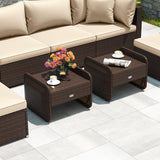 Tangkula 2 Pieces Patio PE Wicker Ottomans with Removable Cushions