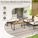 Tangkula 4 Piece Patio Conversation Set, with Heavy Duty Solid Acacia Wood Armrests & Tabletop