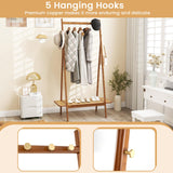 Tangkula Bamboo Clothing Rack, 65.5” Clothes Rack with Top Hanging Rod