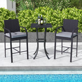 Tangkula 3-Piece Patio Wicker Bar Set, Rattan Bar Height Chairs & Square Table w/Heavy-Duty Metal Frame