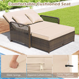 Tangkula Patio Adjustable Wicker Daybed, Rattan Loveseat & Storage Ottoman w/ 4-Level Backrest & Soft Cushions